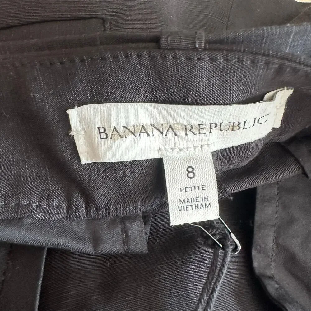 Banana Republic High Rise Barrel Tencel Linen Pant Black 8 Petite 713482